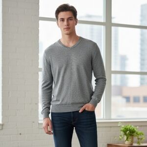 Alashan‎ Cotton Cashmere V-Neck Men's Gray Sweater Size Medium